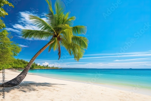 Beach Palm Tree - Stunning Tropical Nature Landscape View of Beautiful Beach and Sea in Sunny Day