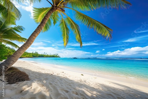 Beach Palm Tree: Beautiful Tropical Landscape of Sunny Day, Nature Beach and Sea View