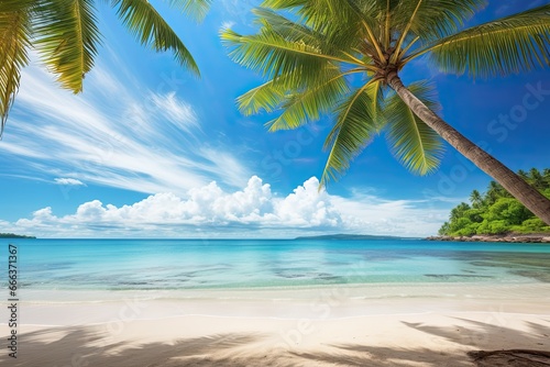 Beach Palm Tree  Nature Landscape View of Beautiful Tropical Beach and Sea in Sunny Day