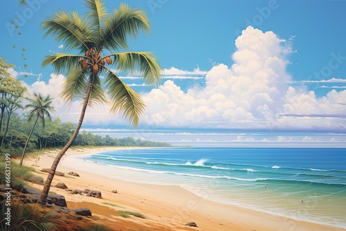 Beach Palm Tree  Panoramic Landscape of a Stunning Beach