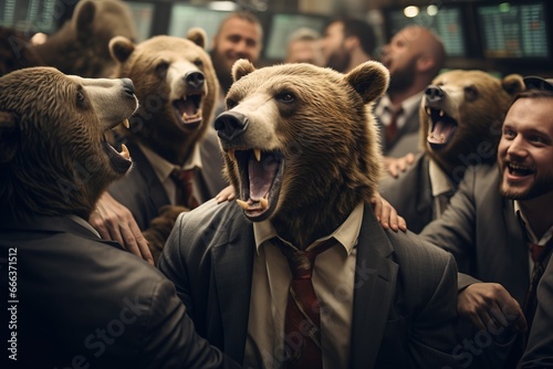 Bear Market Happy Hedge Fund Managers Celebrating Recession Financial Crisis Falling Crashing Plunging Slumping Dropping Stock Market Short Side SQQQ Making Money Good Returns photo
