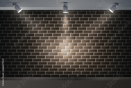 Realistic focus light three warm focus light effect on brick wall background vector file