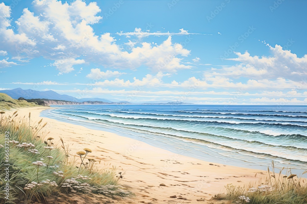 Panoramic Beach Landscape: Breathtaking Beach View that Captures the Essence of Coastal Serenity