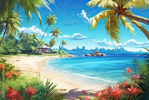 Beach View: Captivating Nature Landscape of Beautiful Tropical Beach and Sea in Sunny Day