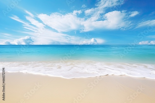 Blue Ocean Beach View: Soft Wave of Sand and Sea