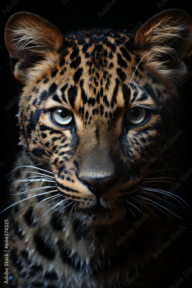 Obraz premium Leopard portrait on dark background. Generative AI