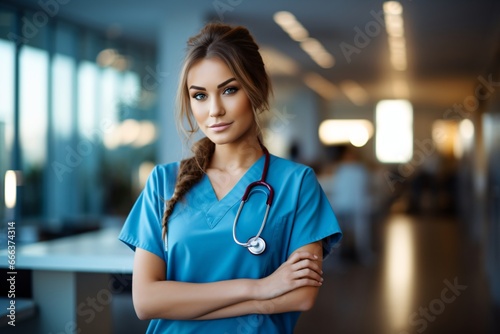 Portrait photo of a nurse in her uniform in the hospital