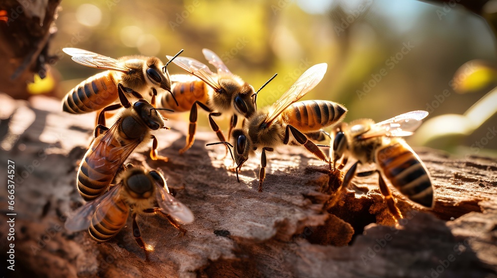 a group of honey bees perched on a hive a group of honey bees perched on a hive