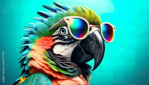 Stilvolle Papageien im Rampenlicht: Ein Kaleidoskop aus Farben, Federpracht, Sonnenbrillen und trendigen Cappys