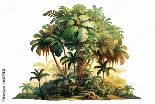 Illustrated tropical tree. Generative AI