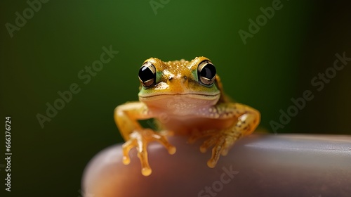 a small frog perched on a human finger