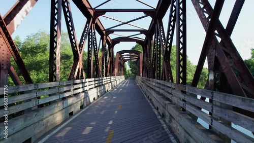 We cross the abandoned Arkwright Bridge over the Pawtuxet River in West Warwick. photo