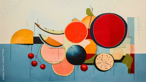 Abstract art print of fruit painted on canvas #666377968