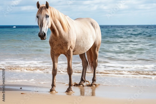 Horse on Beach  Closeup of Sea Sand Beach  Majestic Equine Beauty