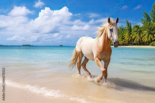 Horse on Beach: Stunning Tropical Nature Landscape View of Beautiful Sunny Day, Beach and Sea