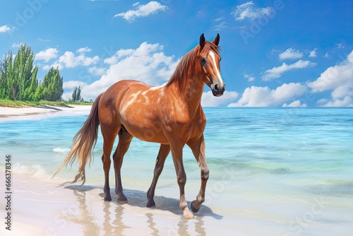 Horse on Beach - Beautiful Tropical Nature Landscape View of Sunny Day  Sea  and Beach