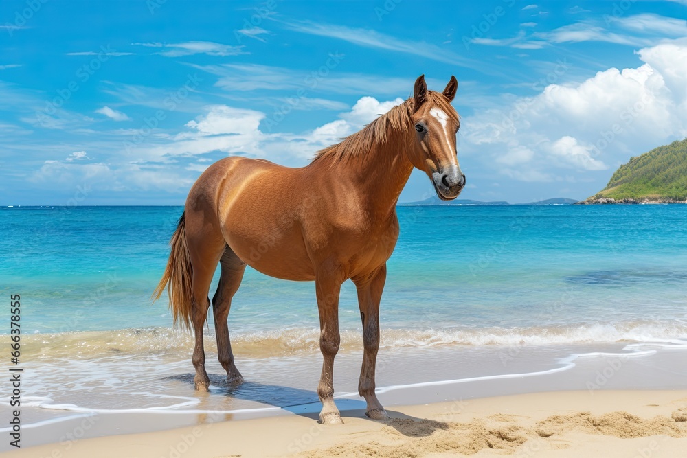 Horse on Beach: Vacation Travel Holiday Beach Banner Image for Stunning Seaside Getaways Horse on Beach: Vacation Travel Holiday Beach Banner Image for Stunning Seaside Getaways