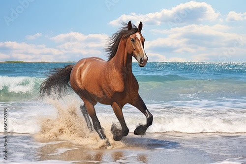 Horse on Beach  Captivating Wave of the Sea Amidst the Sand Beach