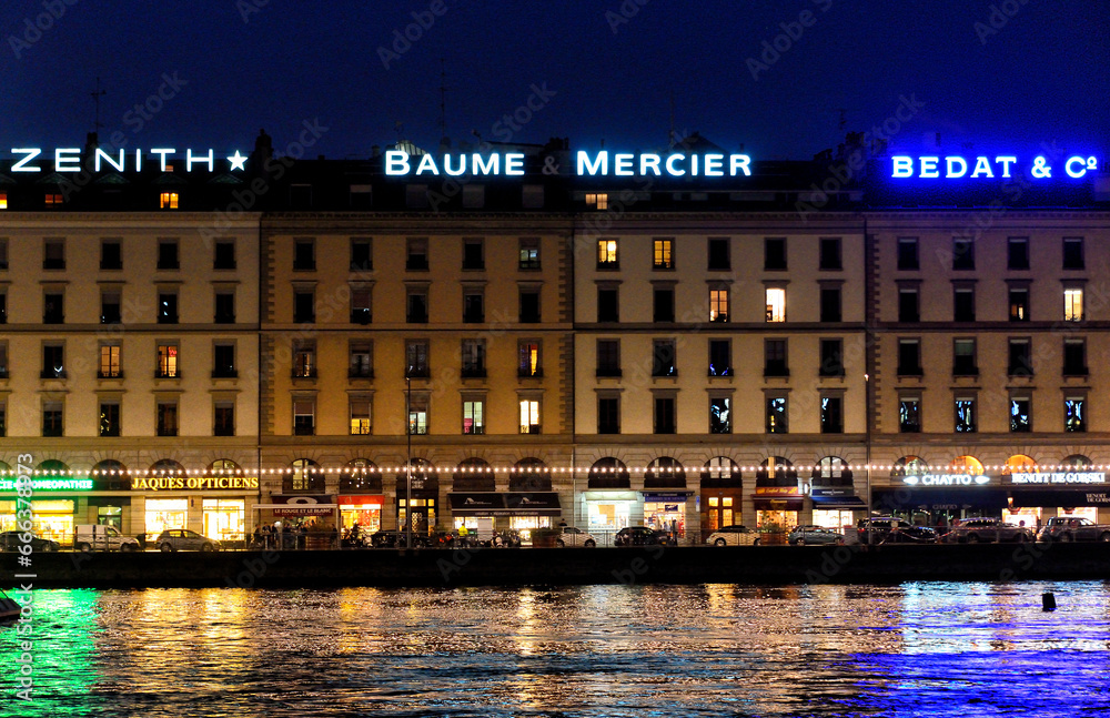 Geneva Switzerland Europe Quai Des Bergues On Rhone River Shore At Geneva Switzerland Europe Quai Des Bergues On Rhone River Shore At