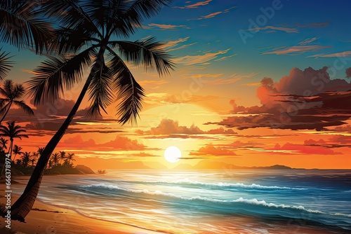 Inspire Tropical Beach Seascape Horizon: Idyllic Beach with Palm Tree Offering Serene Escape