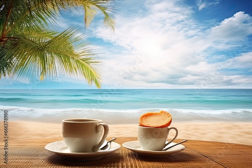 Inspire Tropical Beach Seascape Horizon: Coffee at the Beach Digital Image