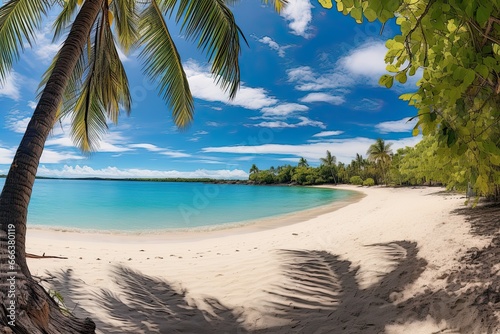 Nature Landscape View: Beautiful Tropical Beach and Sea in Sunny Day - Panorama of White Sand Beach with Turquoise Water