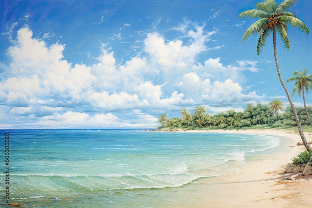 Palm Tree Beach: Panoramic Landscape of a Breathtaking Beach