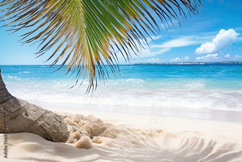 Closeup Palm Tree Beach: Captivating Beauty of Sea, Sand, and Beach