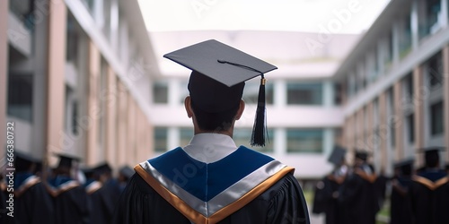 man of university graduates wearing graduation gown cap