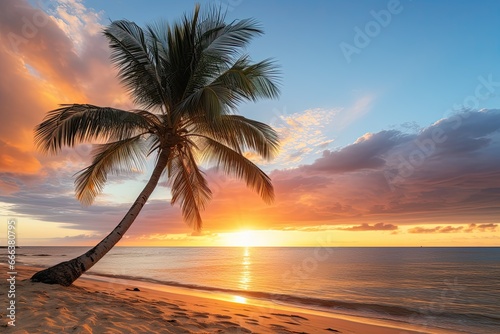 Sunset Beach Images  Stunning Palm Tree on Beach Scenery