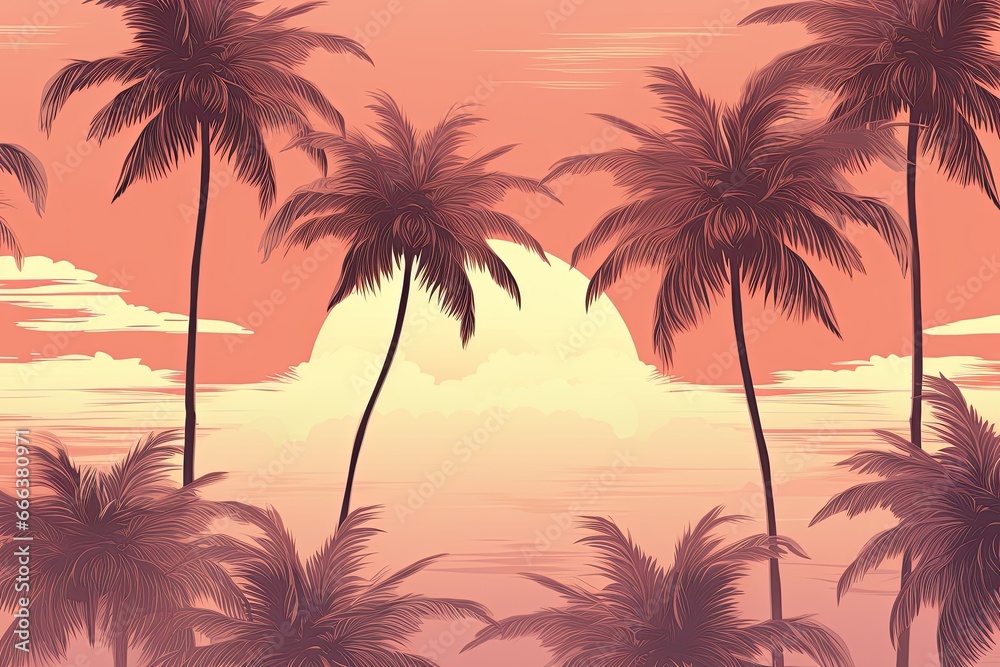 Seamless Palm Tree Sunset Wallpaper: Captivating Pattern for a Tropical Vibe