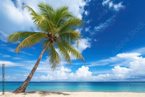 Palm Tree on Tropical Beach: Blue Sky, White Clouds - Aesthetic Beach Pictures