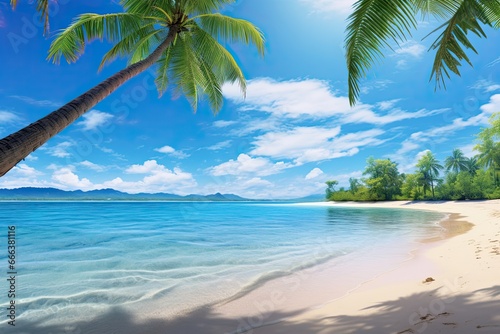 Palm Trees on Beach  Captivating Empty Tropical Beach and Seascape Image