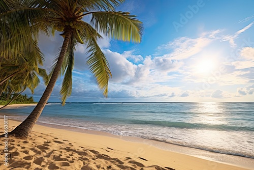 Nature Landscape: Palm Trees on Beach - Beautiful Tropical Beach and Sea in Sunny Day
