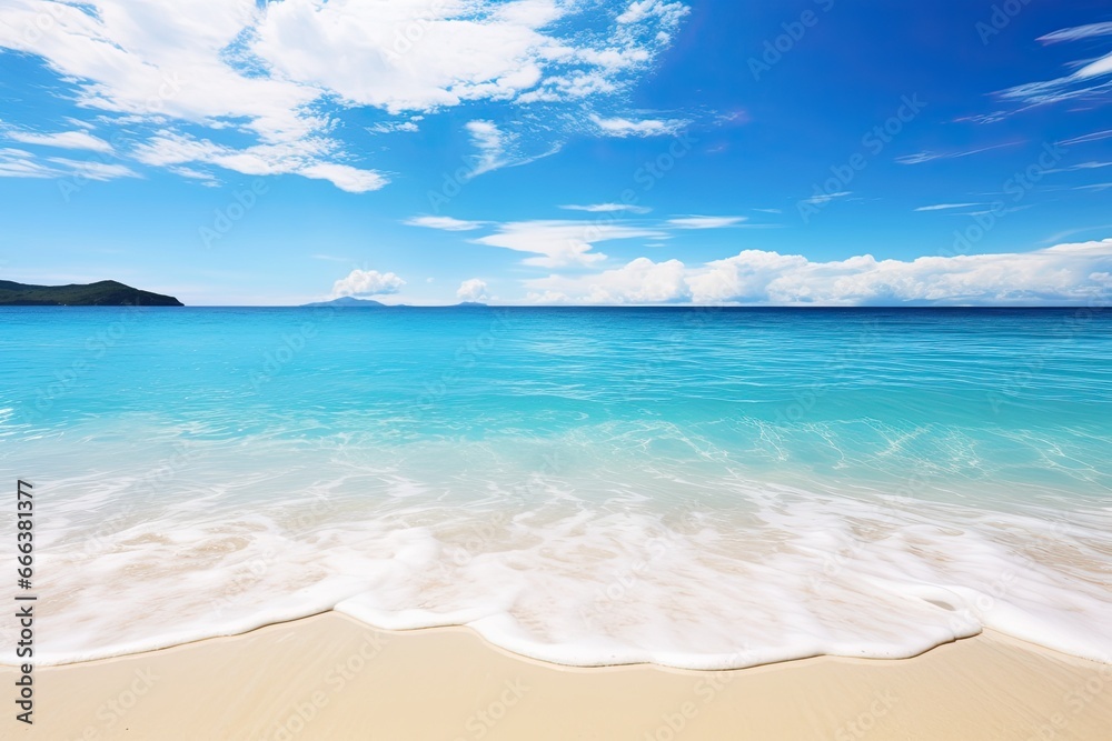Panorama of a Beautiful White Sand Beach and Turquoise Water: Summer Beach Bliss