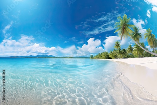 Panorama: Beautiful White Sand Beach and Turquoise Water - Tropical Holiday Beach Banner