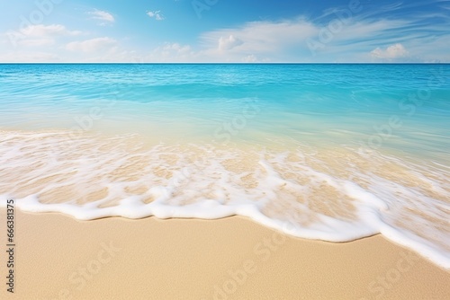 Panorama of a Beautiful White Sand Beach: Turquoise Water, Wave of the Sea on the Sand Beach