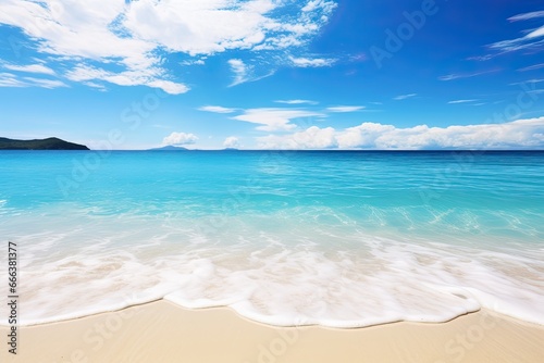 Panorama of a Beautiful White Sand Beach and Turquoise Water: Summer Beach Bliss