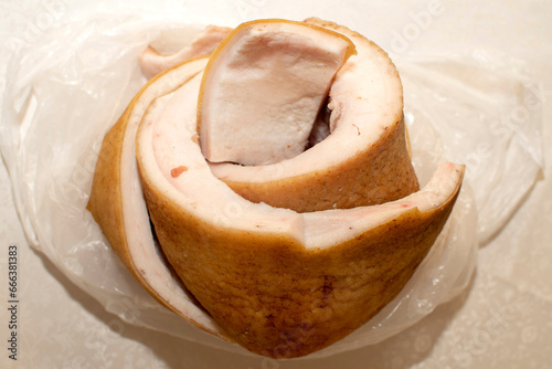 Closeup view of a pork lard roll