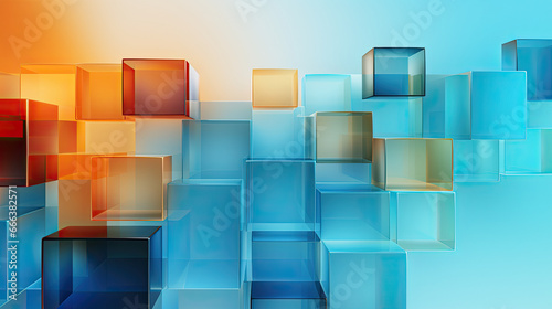 Texture background with random 3d cubic crystal boxes in bright blue and yellow colors