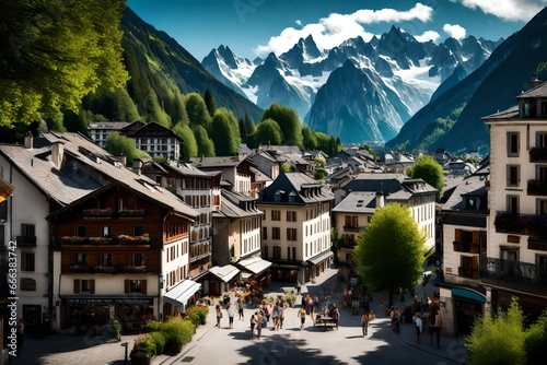 City of Chamonix during summer with moutains in the background © usman
