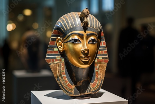 Ancient Egyptian Funeral Mask Pharaoh in Museum Display photo