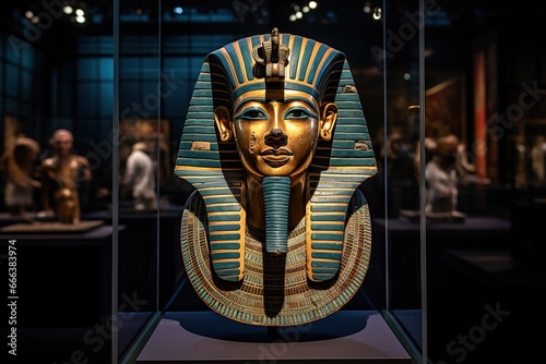 Ancient Egyptian Funeral Mask Pharaoh in Museum Display photo