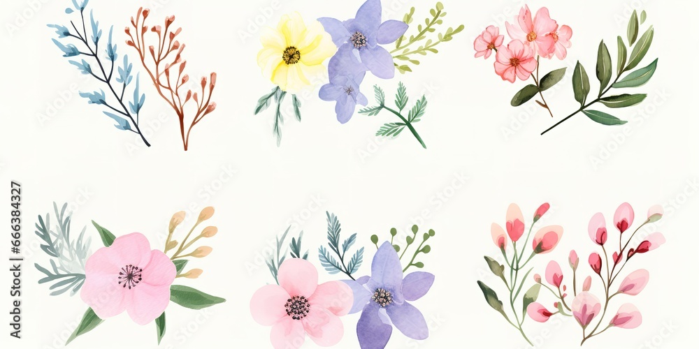 colorful watercolor flowers - obrazy, fototapety, plakaty 