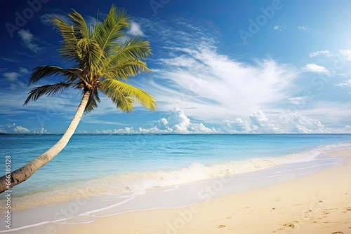 Soft Sand Beach with Palm Tree: Tranquil Paradise on the Shore