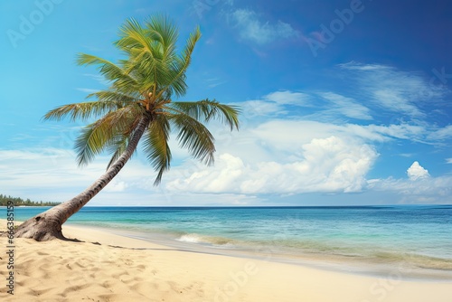 Soft Sand Beach: Picturesque Palm Tree on Beach Delights with Tropical Charm © Michael