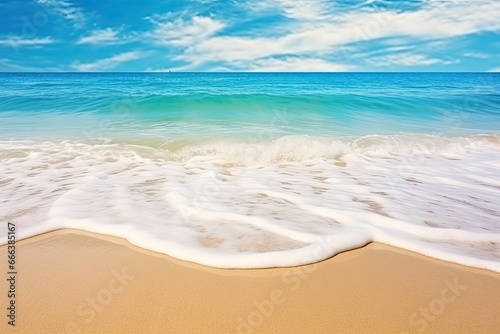 Soft Wave of Blue Ocean on Sandy Beach Background  Captivating Sea Wave on the Sand Beach
