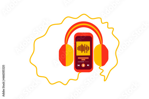 Head phones and Mobile Phone - Music Lover Concept - Vector Illustration