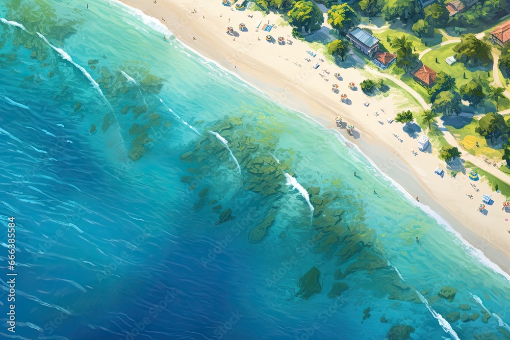 Aerial View of Sunny Day Beach: Stunning Beach Scenery from Above