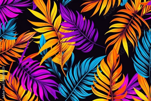 Exotic leaves retro shirt pattern. Pop art, Memphis style. Expressive ornament for textile, wrapping. Generative AI